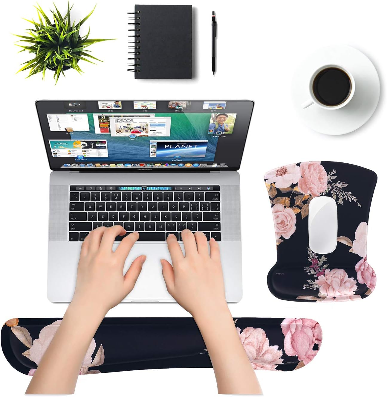 MOSISO Wrist Rest Support for Mouse Pad & Keyboard Set, Peony Ergonomic Mousepad Non-Slip Rubber Base Home/Office Pain Relief & Easy Typing Cushion with Neoprene Cloth & Raised Memory Foam, Black : Office Products