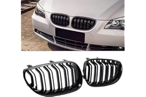 DEKEWEI E60 Grille,Front Kidney Grill Grille Compatible with 2004-2009 5 Series E60 E61 M5 (Double Slats Gloss Black Grills, 2pcs)