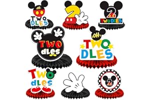 COPERBRI Cartoon Black Red Mouse Happy 2nd Birthday Honeycomb Centerpieces Oh Twodles Theme Decor for Boy Girl Princess High Chair 2nd Birthday Party Baby Shower Favors Supplies Decorations Photo Booth Props