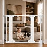 WAOWAO Clear Acrylic Baby Gate 29.52-47.24" Wide Indoor Pressure Mounted | Clear Acrylic Panel,Extra-Wide,Double-Lock,Pressure/Hardware Mount,Auto Close,Fits Stairs,Doorways,Hallways,Kitchen,Wall Cups