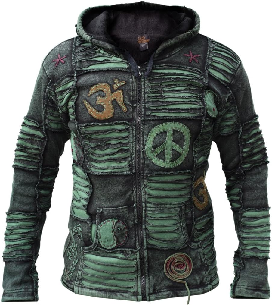 Little Kathmandu Men's Green Stonewashed Gothic Razor Cut Pixie Hood Jacket