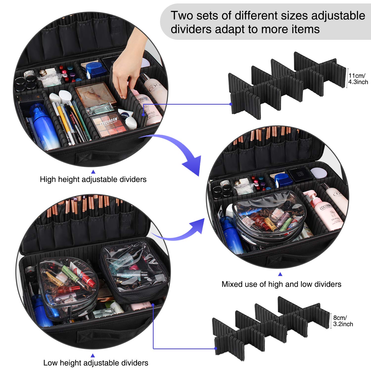 Relavel Extra Large Makeup Case Travel Makeup Train Case Professional Makeup Artist Bag Portable Nail Organizer Box Art Supply Case with Adjustable Dividers/Attach to Trolley/Shoulder Strap 17.7 Inch : Beauty
