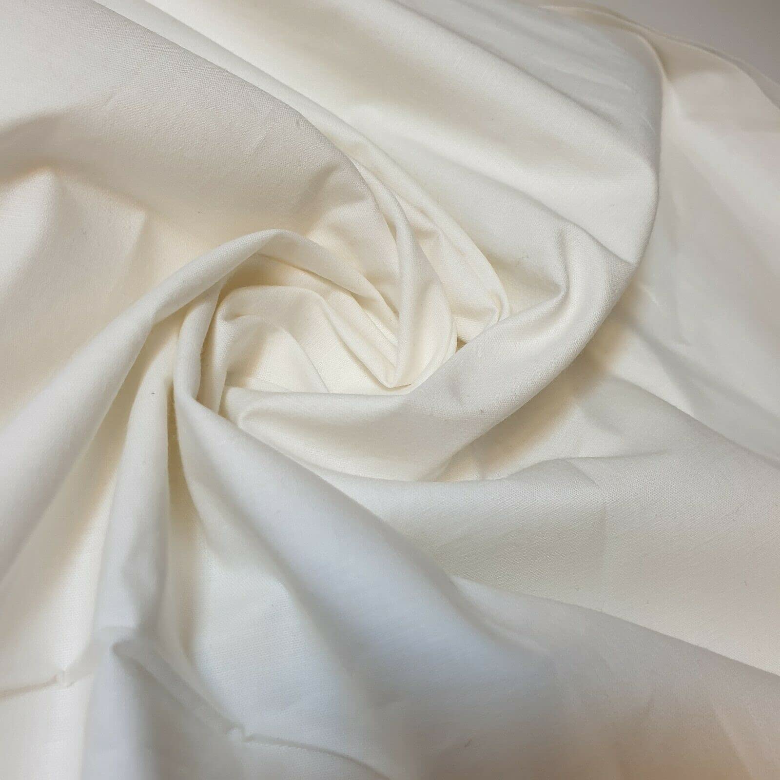 100% Cotton Fabric 112cm Wide Plain Cambric Poplin (Off White, 2 Meter)