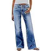 Flamingals Straight Leg Jeans for Women Trendy Mid Rise Double Button Stretchy Wash Casual Baggy Jeans