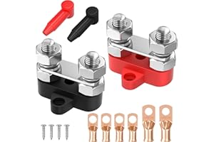 Joinfworld Bus Bar 12V 250A Power Distribution Block Dual 3/8" Studs Marine Battery Bus Bar Junction Block for Automotive Car Boat - Positive&Negative