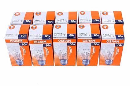 Osram Glühlampe Birnenform, 10er, 60 Watt, E27, klar, 30800005