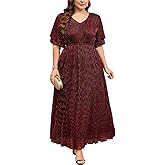 ZOMVA Plus Size 0X-4X Sparkly Mesh Maxi Formal Dress Ruffle Sleeves V Neck A-line Flowy Dress Evening Gown Cocktail Prom