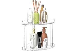 Sezanrpt 2 Tier Countertop Corner Organizer Shelf 7x7x8 Inch, Acrylic Bathroom Organizer Corner Shelf for Countertop, Clear Vanity Storage Organizer for Skincare, Cosmetics, Perfume