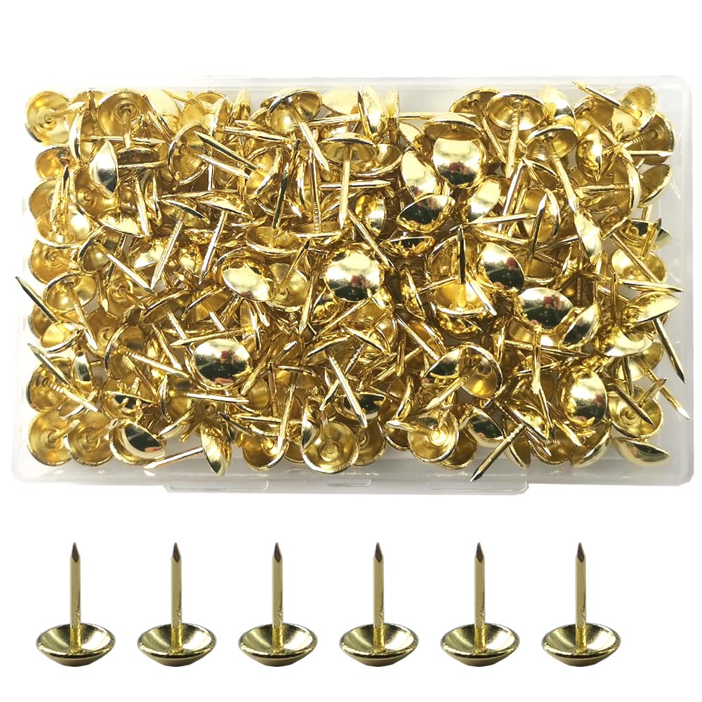 Yosawo 200Pcs Furniture Decorative Tacks Upholstery Tacks Pins Thumb Tack Stud Tacks Push Pins（Gold）