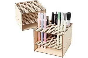HAPY SHOP 2 Pack Wooden Paint Brush Holder 67 Holes Wood Paint Brush Rack Paintbrush Holder Organizer for Colored Pencils Brushes