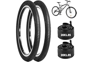 yeesport 2 PCS 20x1.95” Mountain Bike Tires & 2 PCS 20” X 1.75”-2.125” Bike Tubes, 20 Inch Tire & Inner Tubes, Puncture-Resistant Bicycle Tires, Bike Replacement for Beach Cruiser Mountain Bikes