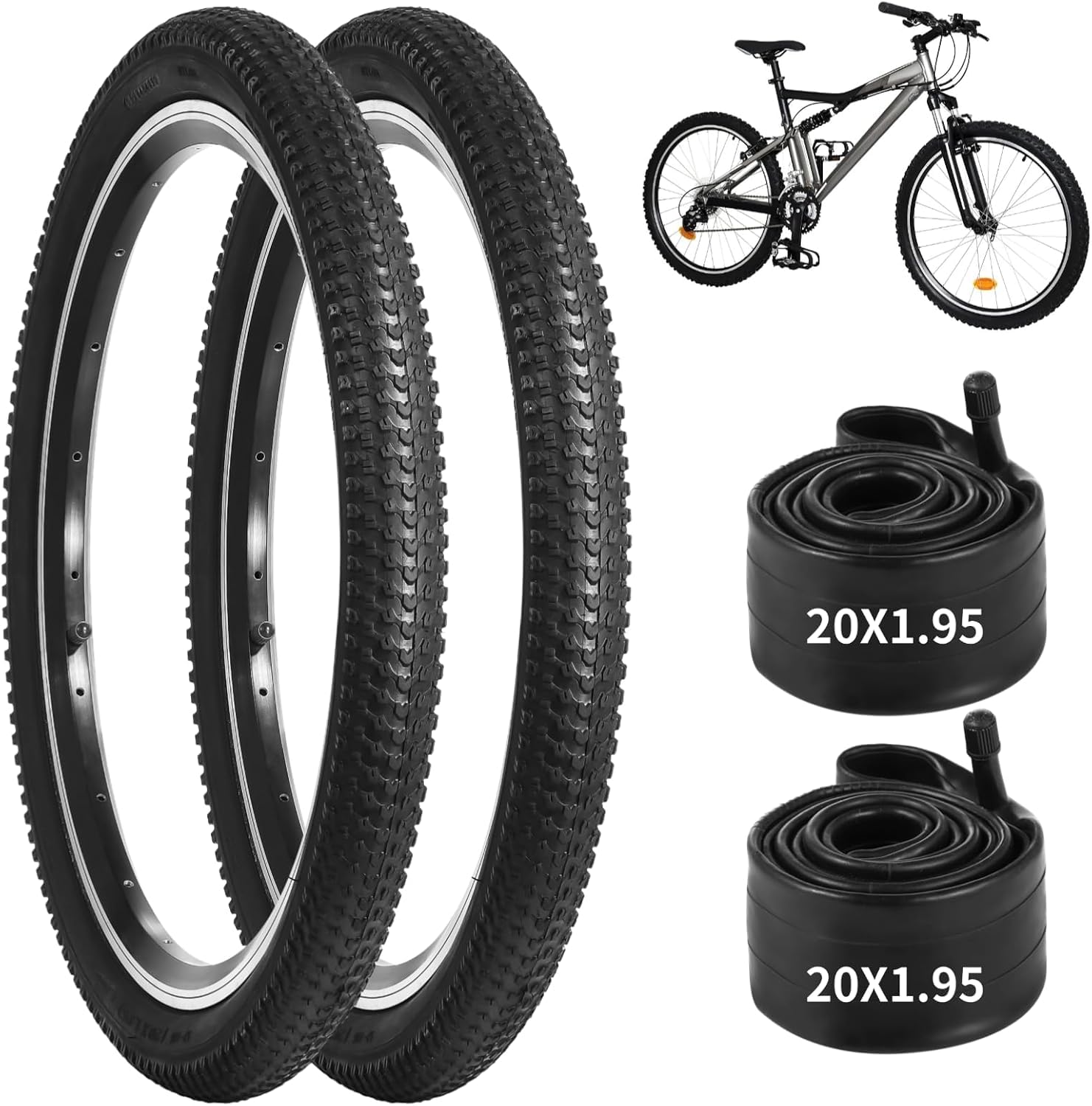 Photo 1 of yeesport 2 PCS Mountain Bike Tires & 2 PCS Bike Tubes, 20” X 1.95” Tire & 20” X 1.75”-2.125” AV 32mm Inner Tubes, Puncture-Resistant Bicycle Tires, Bike Replacement for Beach Cruiser Mountain Bikes