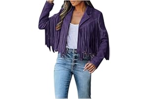 Tapanet Women's Fringe Faux Suede Leather Jackets Tassel Cropped Coats Western Cowboy Jacket Outerwear Hippie Concert Outfits