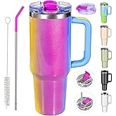 weisidi 40 oz tumbler with handle and straw,Double Wall Vacuum Reusable Stainless Steel Insulated Water Bottle,With Leak Proof lid and Straw for Iced or Cold Beverages (Carnival)