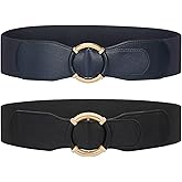 JASGOOD 2 Pack Wide Elastic Waist Belt for Women Ladies Stretchy Vintage Belts for Dress
