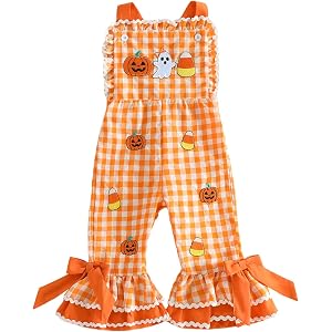Beautooly Baby Girl Halloween Overalls Cute Ghost Toddler Jumpsuit | Baby Ghost Romper,Infant Pumpkin Jumpsuit,Toddler Girl H