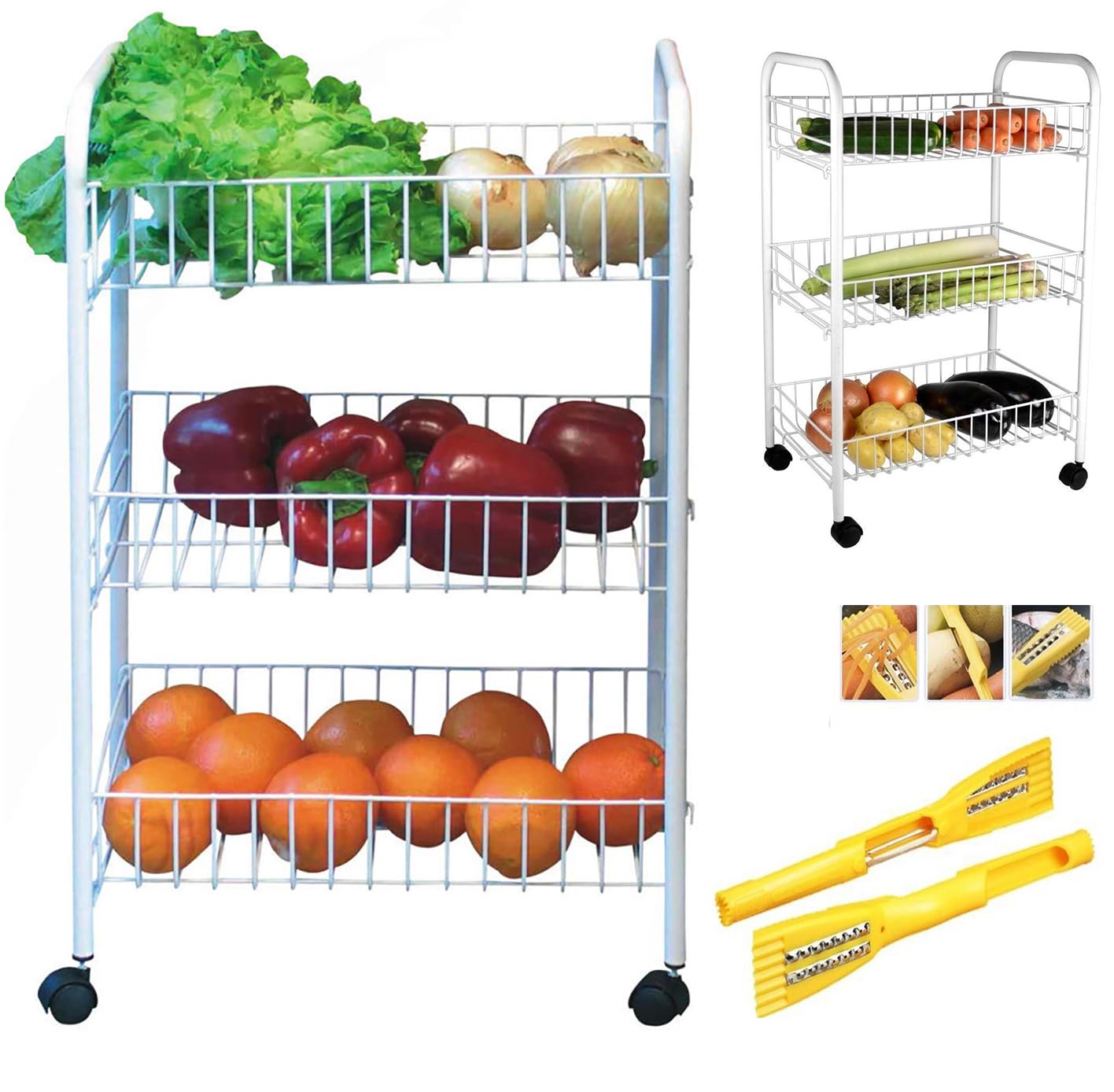 3 Tier VEGETABLE RACK & PEELER -Store Fruits & Vegetables, Storage Rack, Veg Trolley (3 Tier VEG Rack & Peeler)