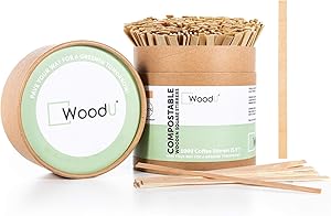 WoodU Disposable Coffee Stir Sticks 5.5”- Sturdy Square End Compostable and Biodegradable Brich Wood Stirrers for Tea, Juice, Cocktail- 100% Ecofriendly.