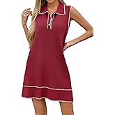 Wenrine Womens Sleeveless Mini Dress Casual Collared V Neck Contrast Stitch Loose Summer Knit Tank Dresses