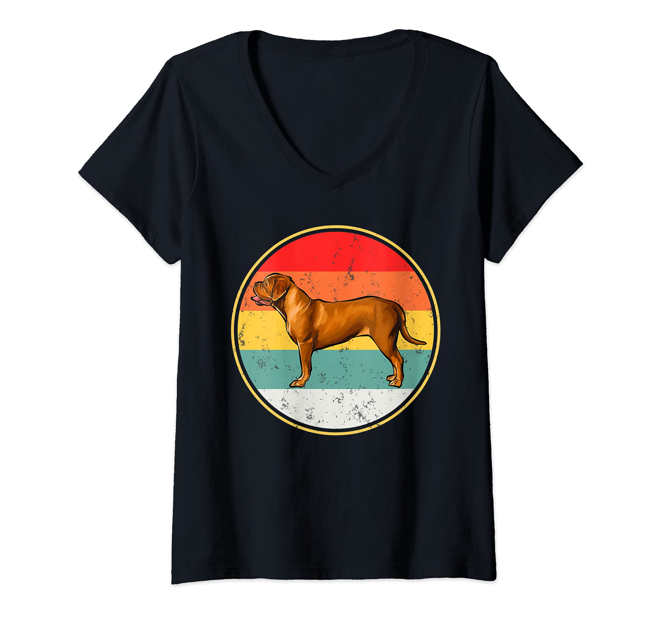 Womens Vintage Retro Sunset Dogues de Bordeaux Dog V-Neck T-Shirt