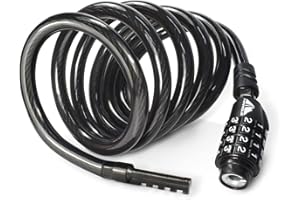 MARQUE Combination Bike Lock Cable- 3/8 inch (5FT, 10FT, 15FT, 25FT) Resettable Combination Lock, Anti-Theft Coiled Secutiry Cable for Bicycles, Kayaks, Paddle Boards, Gates and Outdoor Gear (5 FT)