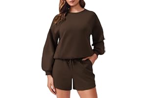 PINSPARK Two Piece Sets for Women 2024 Fall Outfits Sweatsuit 4 Pockets Sweat Short Sets Casual Matching Set Travel Tracksuit