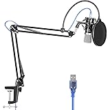 Neewer USB Microphone for Windows and Mac with Suspension Scissor Arm Stand, Shock Mount, Pop Filter, USB Cable and Table Mounting Clamp Kit for Broadcasting and Sound Recording (Black)