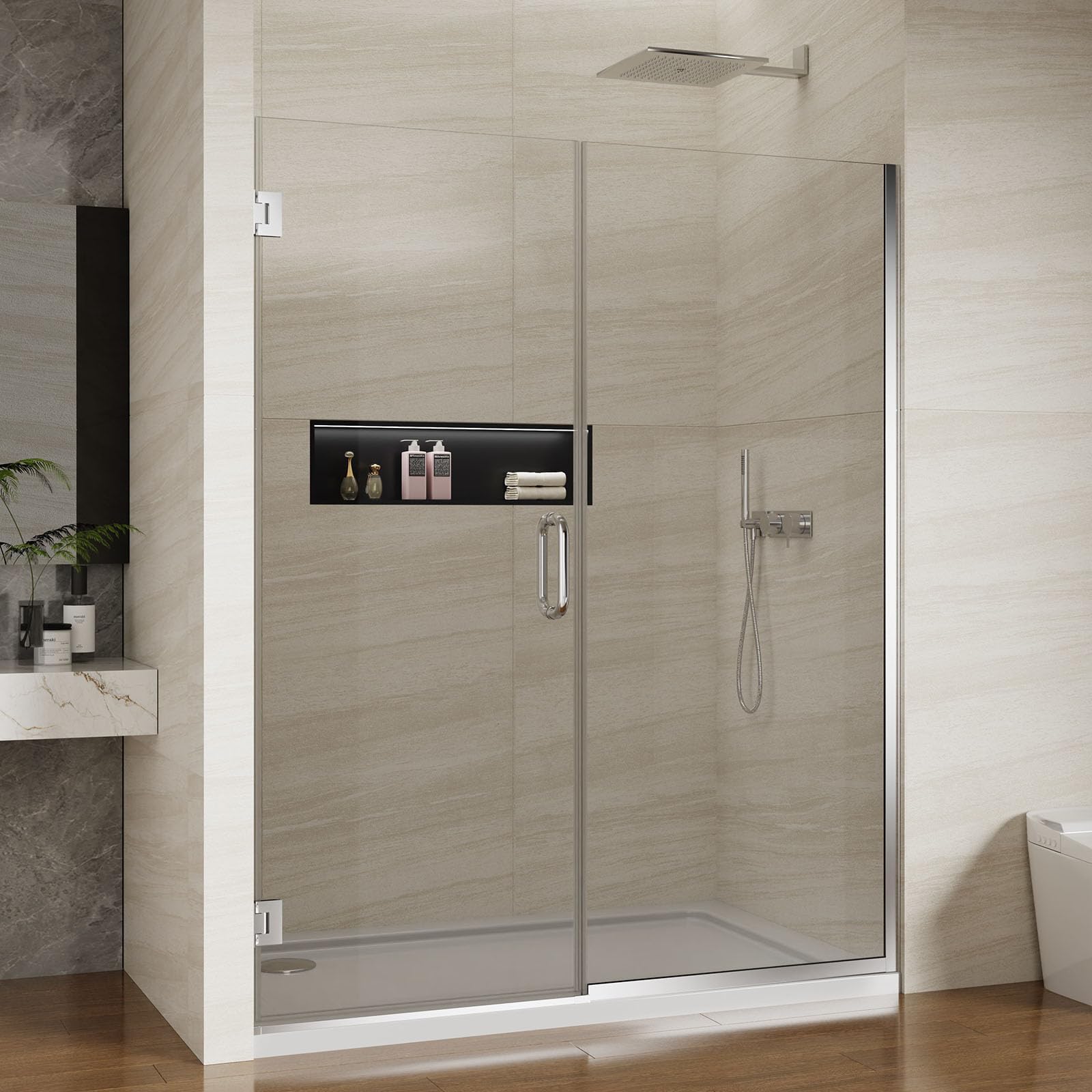 Photo 1 of Pivot Swing Shower Door, Adjustable Width 58.9-60" W x 74" H Semi-Frameless Shower Glass Door with 5/16 in (8mm) Clear SGCC Tempered Glass with Nano Easy-Clean Coating (Chrome)