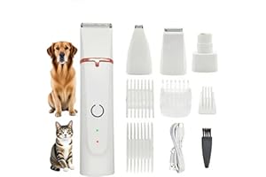 KRIOPY 4 in1 Pet Dog Grooming Clippers Cat Nail Clipper&Paw Trimmer Dog Hair Trimmer-Low Noise Rechargeable - Cordless Quiet Pet Grooming Supplies for Dogs Hair Nail Clippers Around Eyes and Ears(White)