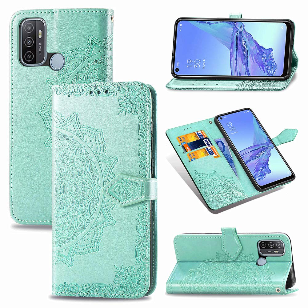 SHIEID Case for OPPO A53 2020 Wallet Case, Wallet Cover Magnetic Closure and Flip Stand Case, Premium 3D Vintage elegant print Phone Shell Cases Suitable for OPPO A53 2020, Green