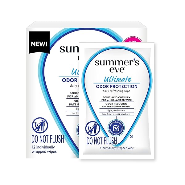 SUMMER’S EVE ULTIMATE ODOR PROTECTION DAILY FEMININE WIPES, GENTLE PH-BALANCED FORMULA WITH BORIC ACID CLEANSES & REMOVES VAGINAL ODOR, INDIVIDUALLY WRAPPED BODY WIPES, 12 COUNT