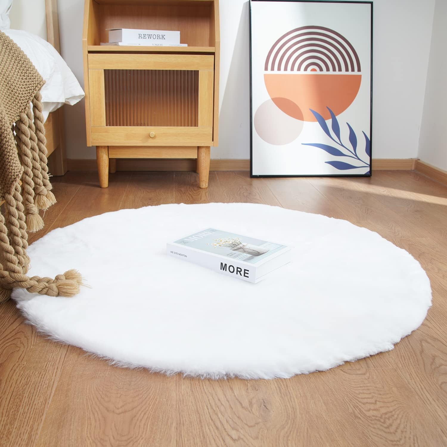 Rugs, Pads & Protectors - Ghouse Faux Rabbit Fur Round Rug 3ft White Round Rugs for Bedroom Decor Fluffy Area Rugs for Living Room, no-Shedding Carpet Sheepskin Washable Rug Rome Decor