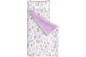Wake In Cloud - Toddler Nap Mat with Pillow and Minky Fleece Blanket, for Kids Boys Girls in Daycare Preschool Kindergarten, Roll Up Sleeping Bag, Floral Purple White, Standard Size