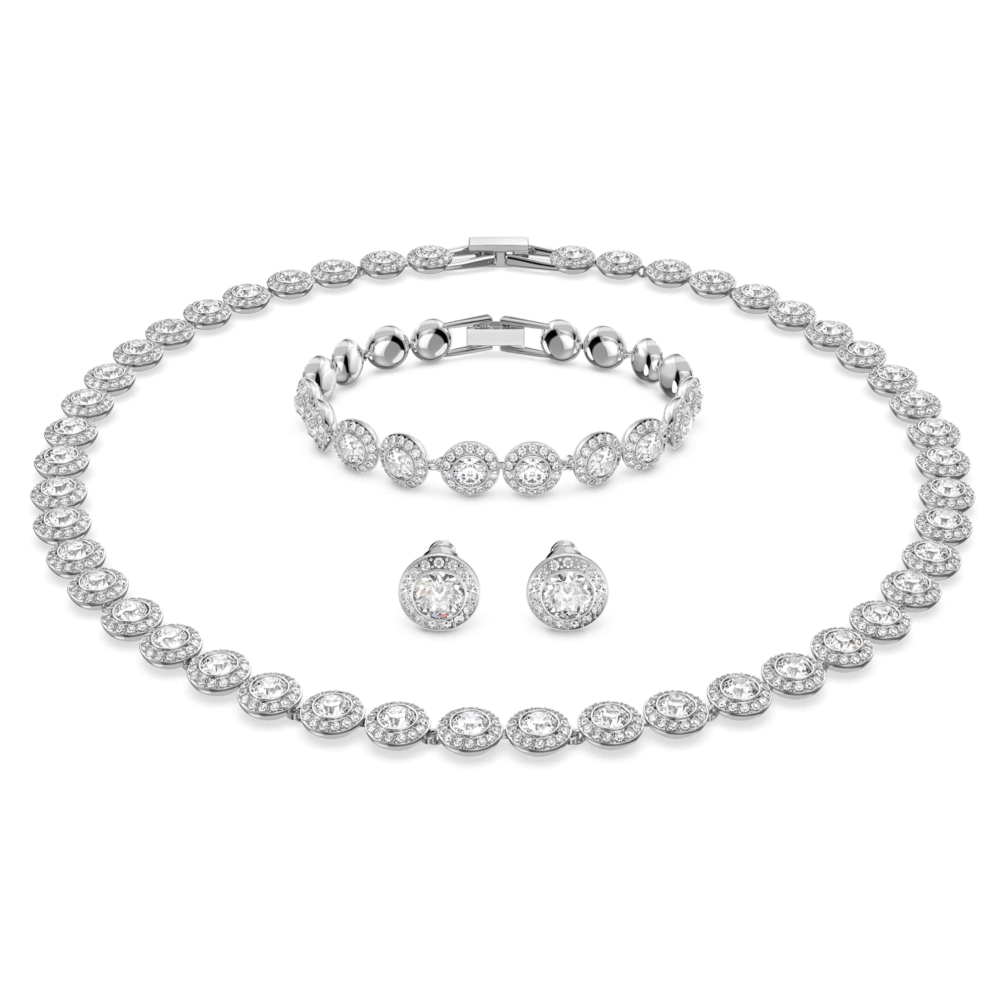 Swarovski Angelic set, Round cut, White, Rhodium plated