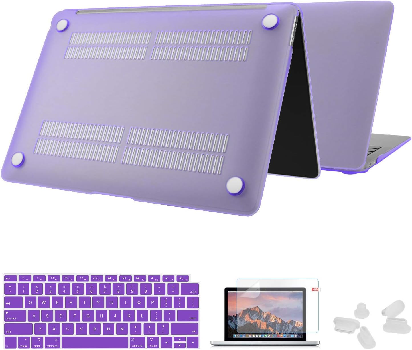 Utryit MacBook Pro 15 Case 2018 2017 2016 Release A1990/A1707 Shell, Hard Case Cover and Keyboard Cover for Apple MacBook Pro 15" (2018/2017/2016) with Touch Bar and Touch ID (Purple)