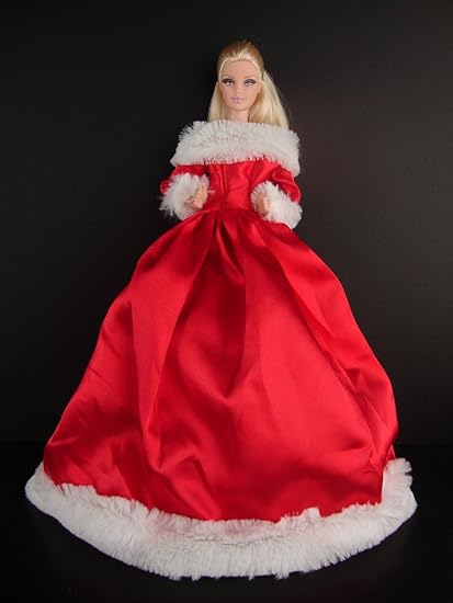 red dress with white fur trim