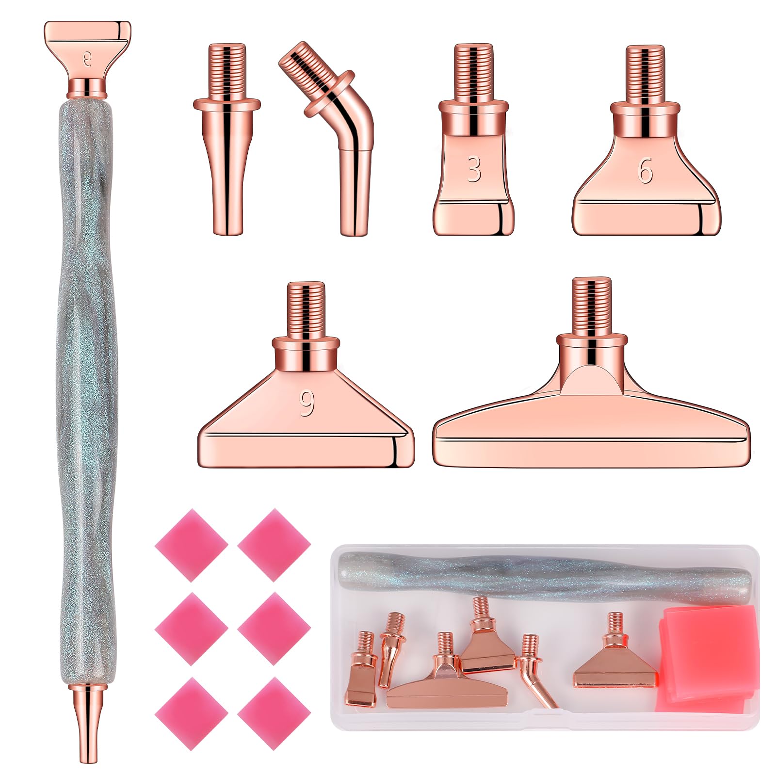 papasgix 14Pcs Diamond Painting Pens Kits, Glitter Diamond Art Metal Drill Pen Tips with Multi Replacement Pen Heads, 5D Diamond Painting Accessories Tools for DIY Craft Crystal(Silver Rose)