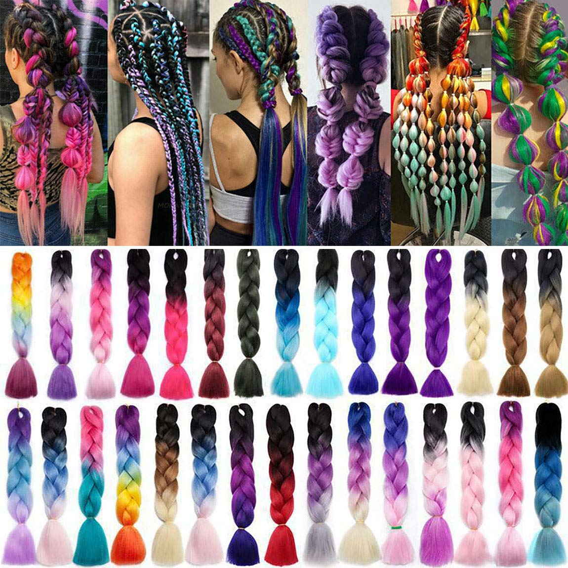Ombre Colors Braid Hair Afro Braiding Hair Extensions 24 Inch 4 Tone for Women Twist Crochet Braids 5 Bundle Dark Black to Light Brown to Ash Blonde