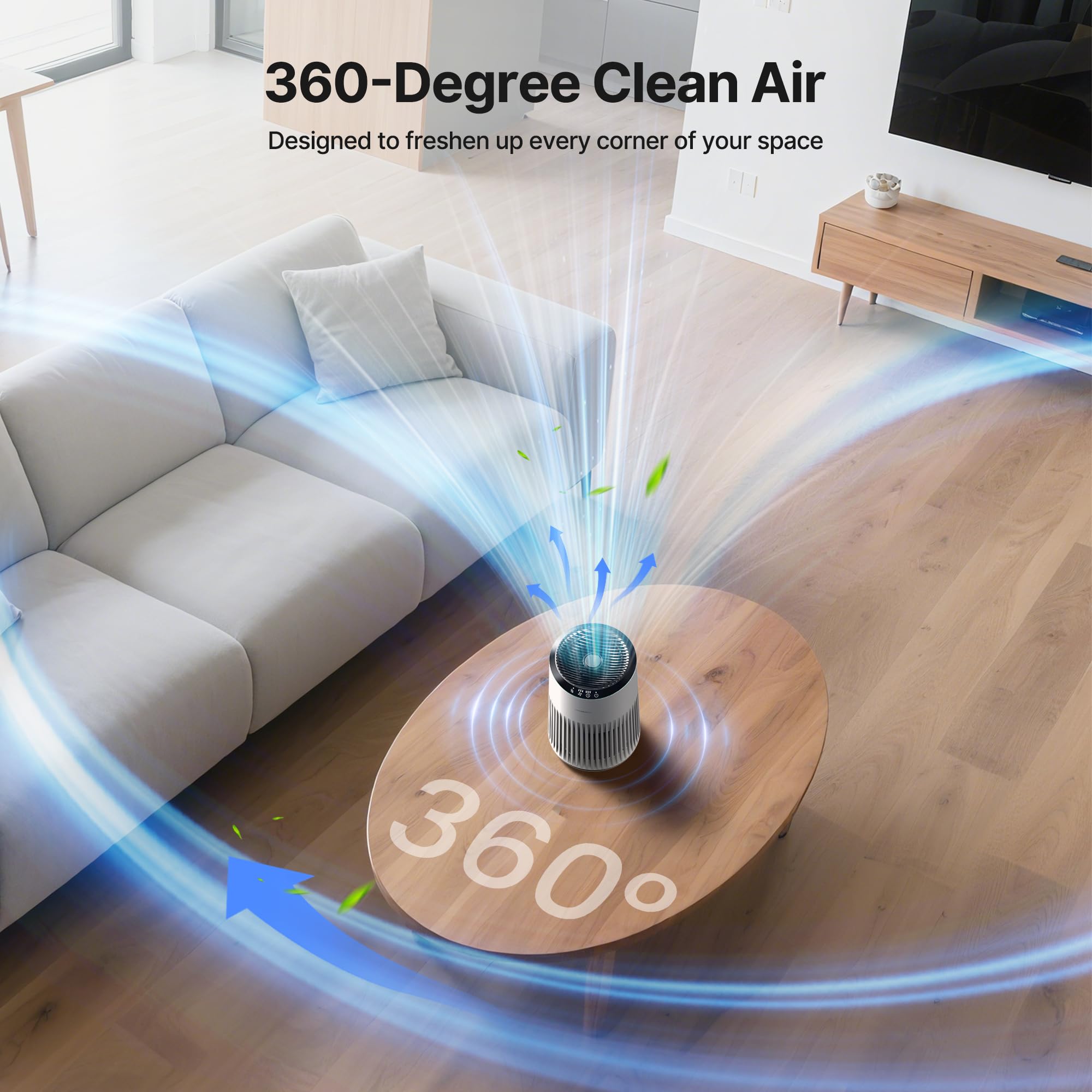 Air Purifiers for Bedroom Home, Air Purifier for Smoke Odors with Fragrance Sponge, Small Air Purifier with Sleep Mode for Bedroom Office, Blue Night Light, Ivory, 1 Pack+3 Modes