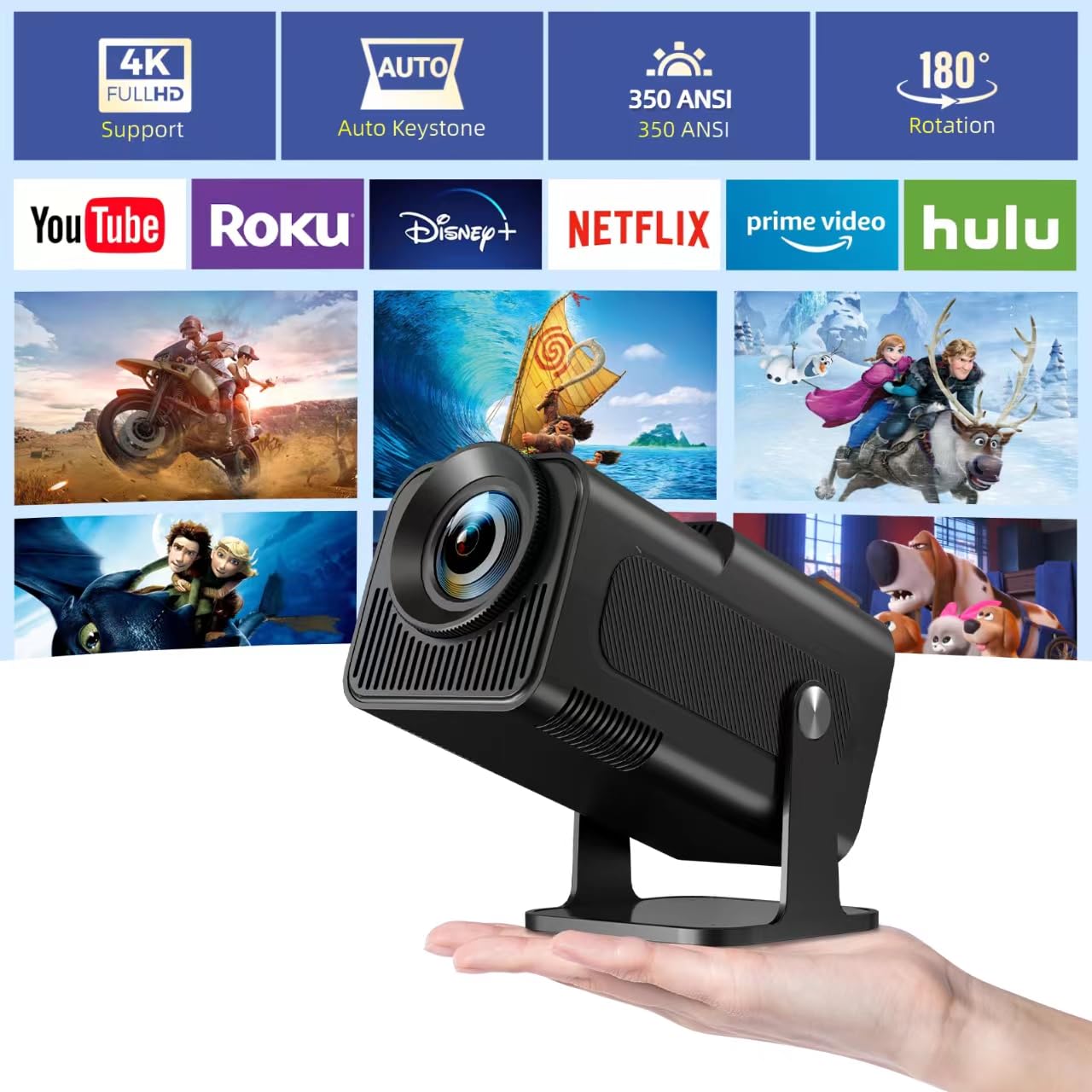 [180°Adjustable Stand] Smart Mini Projector with