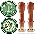 WUERLIN Initial Letter Alphabet P Wax Seal Stamp,Wicker Eucalyptus Initial P Sealing Wax Stamp with Flower Wax Stamp for Wedding Invitation Gift Wrap Envelopes Christmas Card (Initial P)