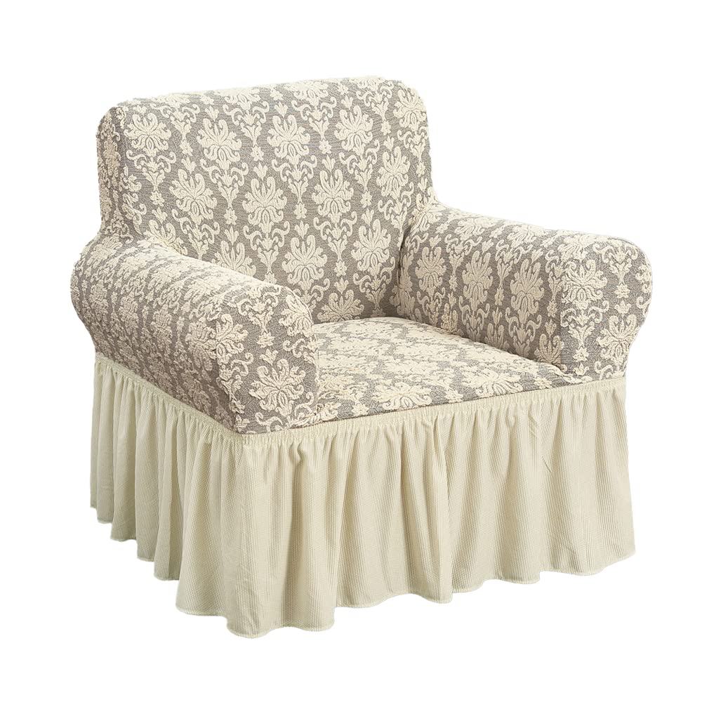 Easylife Elegant Stretch Furniture Cover/Valance, Machine Washable, Stretches To Fit Most Armchairs, Drapes To The Floor, Armchair Cover For Chairs, Armchair Seat Cover - Fully Guaranteed | Beige |