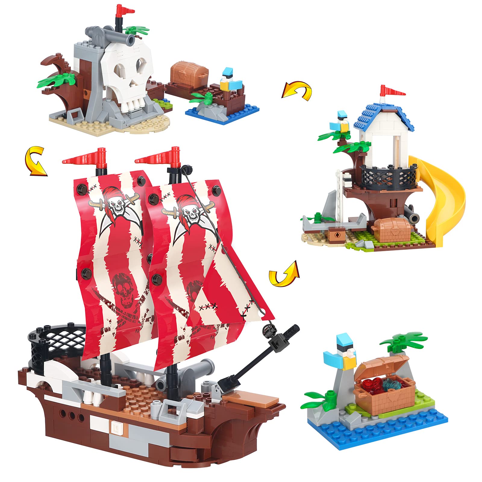 Photo 1 of Finebely 3in1 Pirate Ship Building Set with Treasure Island, Toy Pirates Island Building Kit, Outpost with Slide and Seesaw, Creative Playset Pirates Themed Gifts for Boys Ages 6 Years and up, 260 Pcs