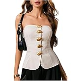 Floerns Women's Classy Metal Button Front Tube Tops Strapless Date Night Bandeau Top