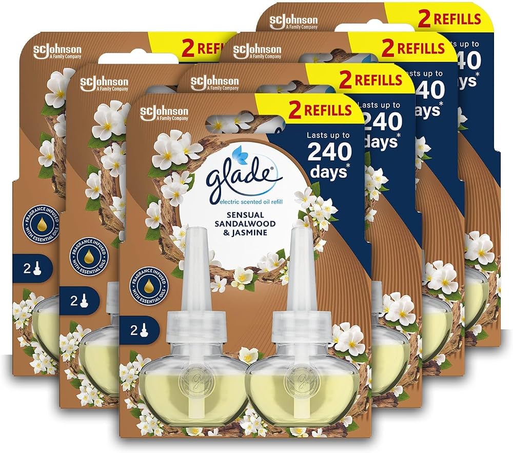 Glade Plug In Refills 6 Duos Sandalwood Jasmine 12 x 20ml Electric