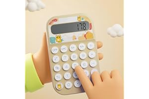 Exlliy Pocket Calculator, Kids 8 Digit Small Desktop, LCD Display, Cute & Aesthetic Mini Calculator (Beige, S)