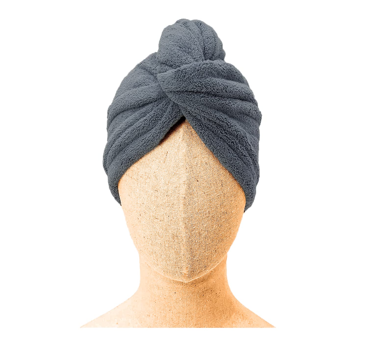 Dazzle Collection® 100% COTTON Hair Turban Towel Dry Hair Towel Wrap Lightweight Turban Cap with Loop and Button Fastener Absorbent Dry Hair Quickly for Women (68 cm x 27 cm, Grey)