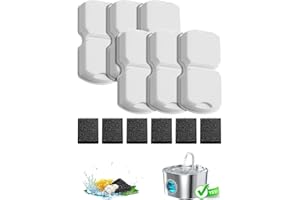 HOOISE Cat Water Fountain Filter Replacement: 6Pack Pet Fountain Filters of 6 Carbon Filters & 6 Sponges - Use for HOOISE 74oz Automatic Pet Fountain Cat Water Dispenser S15