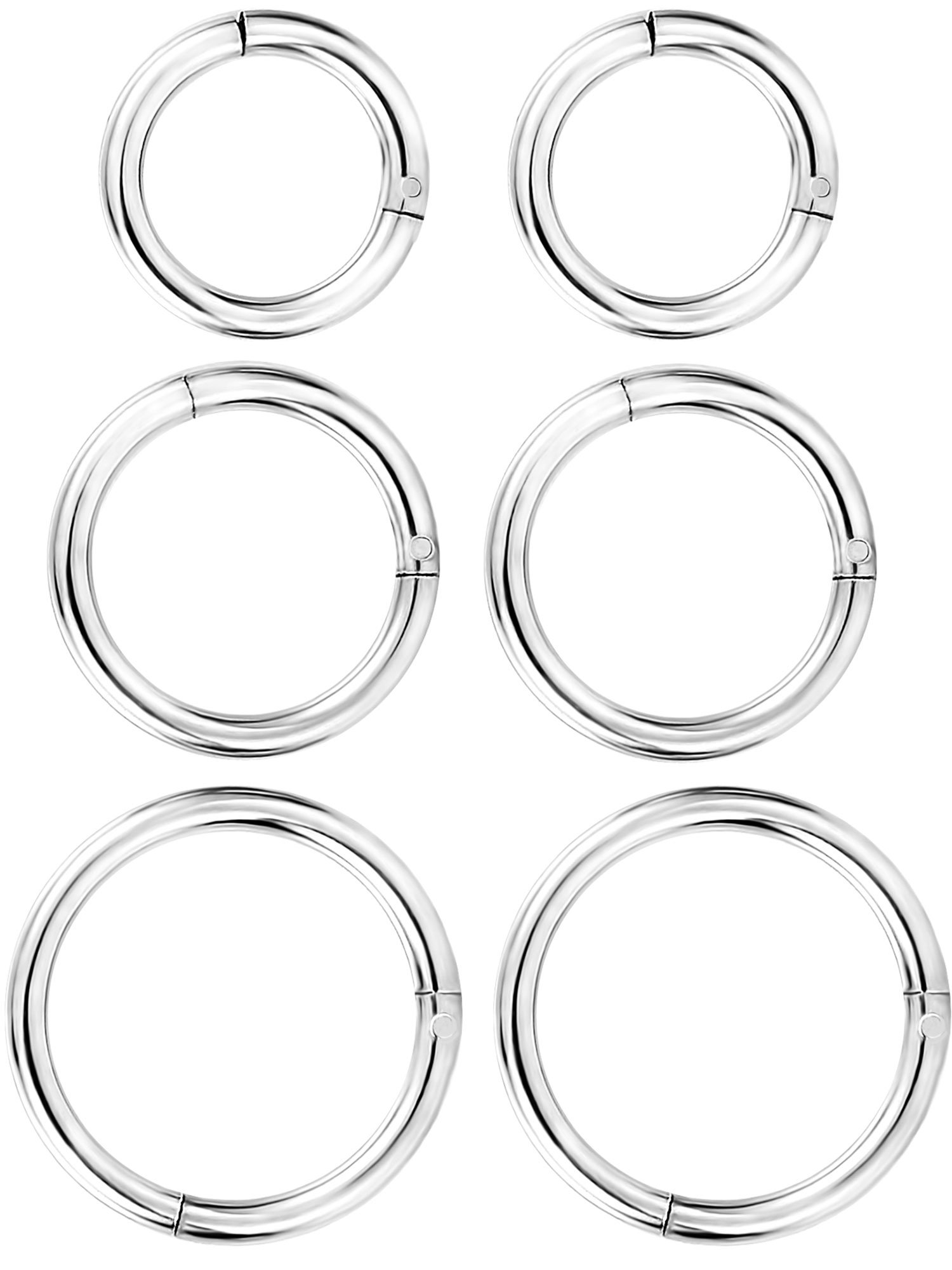 6 Pieces 16 Gauge Stainless Steel Nose Ring Hoop Seamless Clicker Ring Ear Lip Piercing Jewelry, 3 Sizes (Silver)