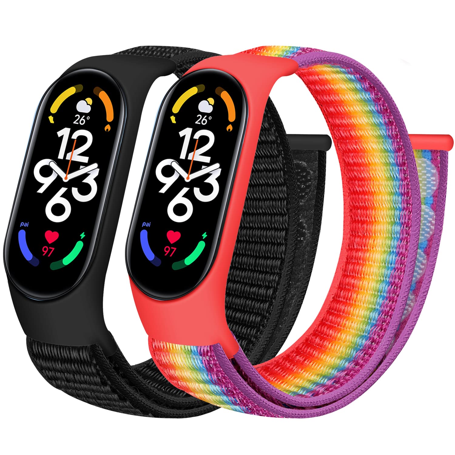Tiptops Straps Compatible for Xiaomi Mi Band 7/Mi Band 6/Mi Band 5 4 3/Amazfit Band 5 Strap, 2 Pack Breathable Braided Nylon Sport Solo Loop Replacement Band for Mi Band 7/6/5/4/3 band Women Men